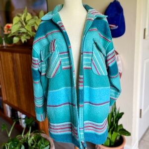 ☾ Vintage 90’s teal, blue, and magenta zip-up fleece (granola girl crunchy, 90s)
